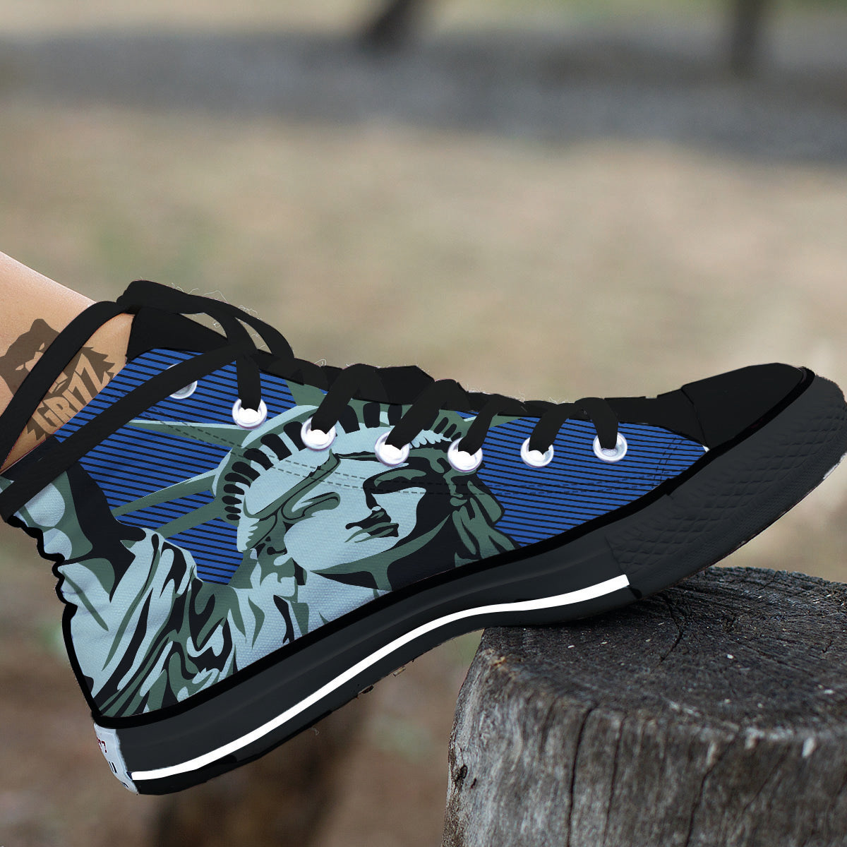 Statue Of Liberty American Print Black High Top Shoes-grizzshop