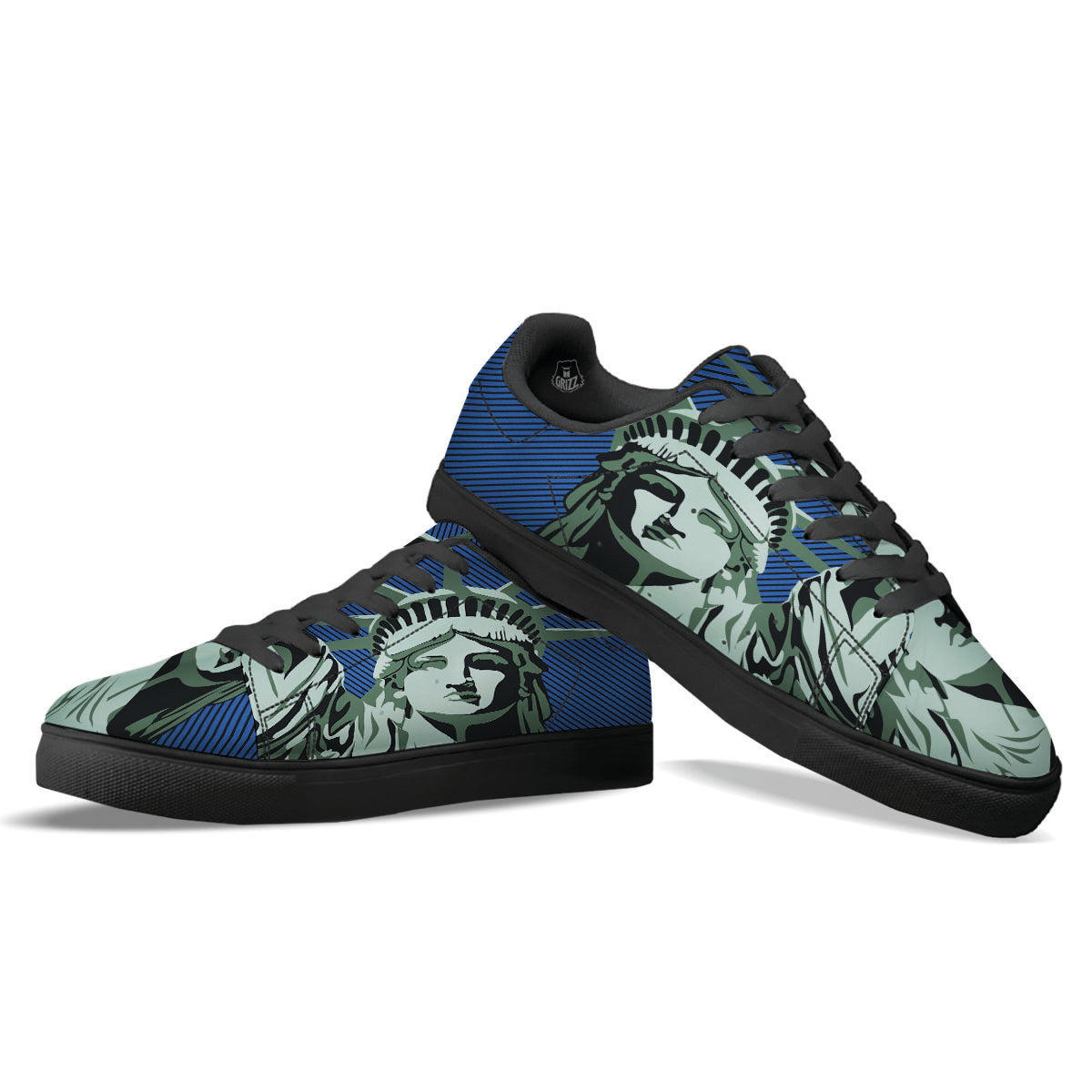 Statue Of Liberty American Print Black Low Top Sneakers-grizzshop