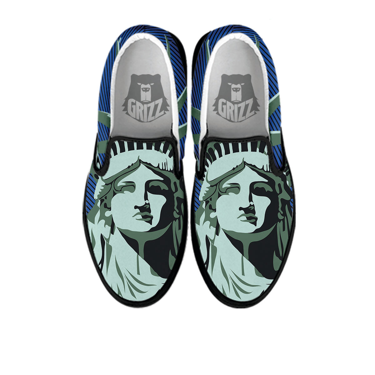 Statue Of Liberty American Print Black Slip On Shoes-grizzshop