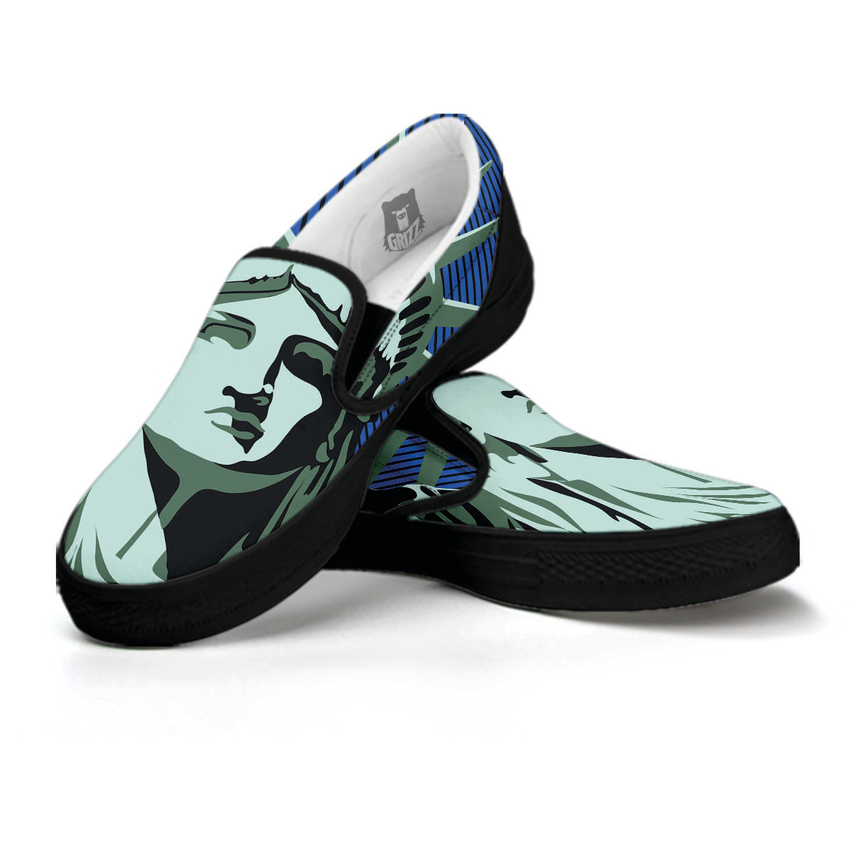 Statue Of Liberty American Print Black Slip On Shoes-grizzshop