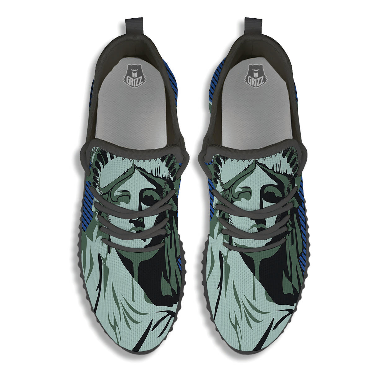 Statue Of Liberty American Print Black Walking Shoes-grizzshop