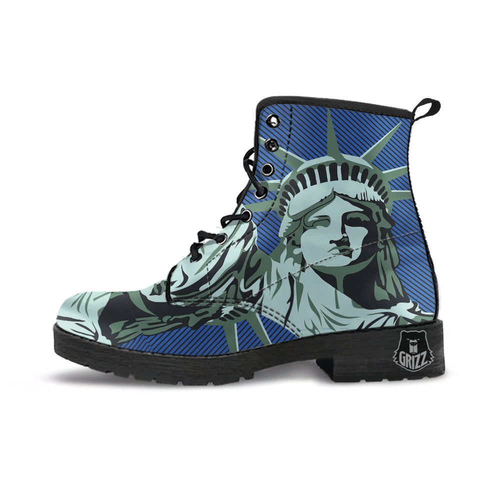 Statue Of Liberty American Print Leather Boots-grizzshop