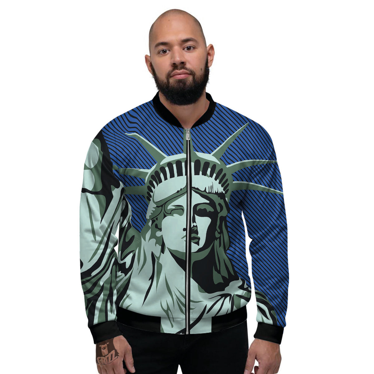 Statue Of Liberty American Print Men's Bomber Jacket-grizzshop