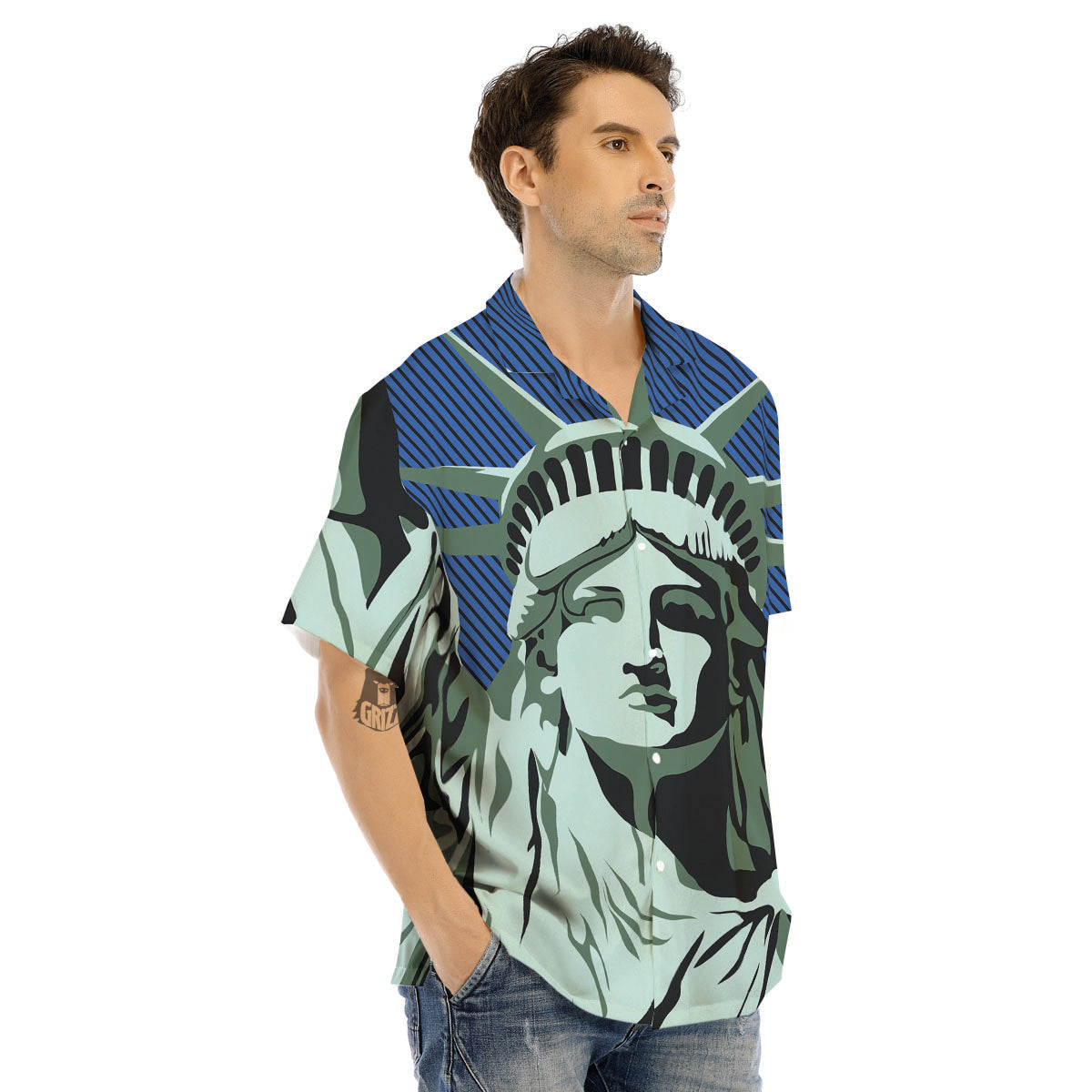 Statue Of Liberty American Print Men's Hawaiian Shirt-grizzshop