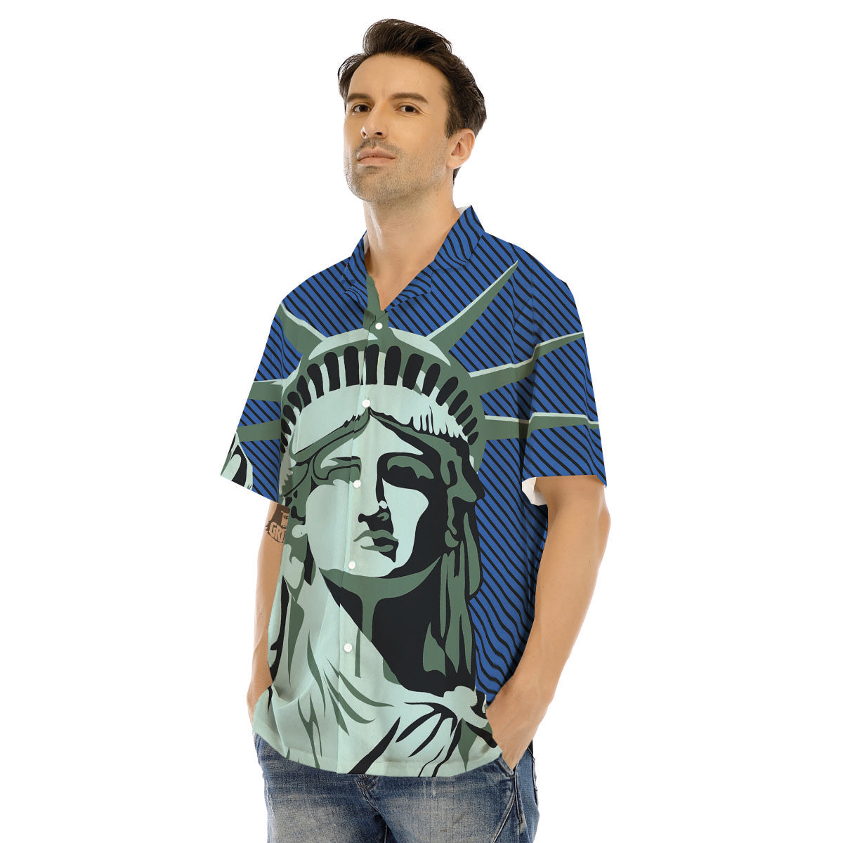 Statue Of Liberty American Print Men's Hawaiian Shirt-grizzshop