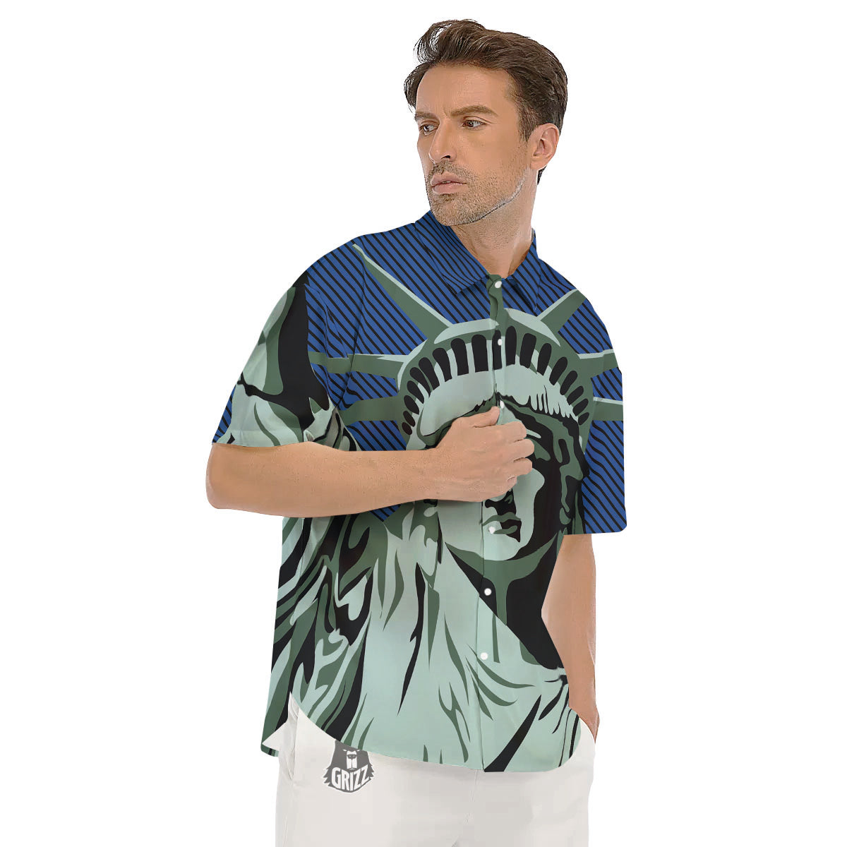 Statue Of Liberty American Print Men's Short Sleeve Shirts-grizzshop