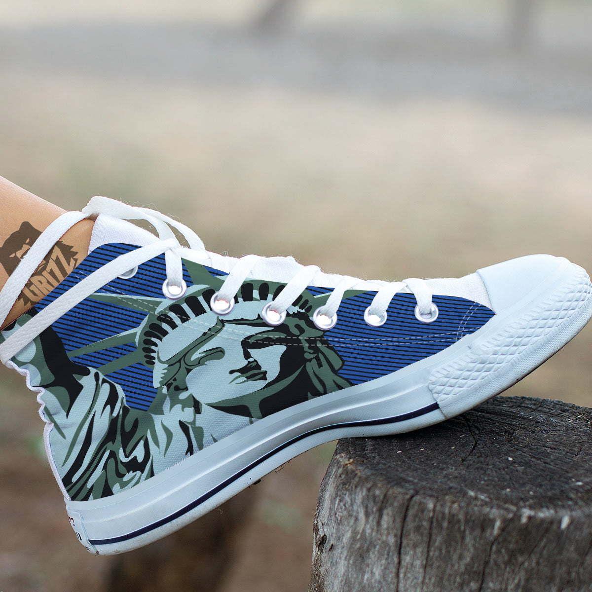 Statue Of Liberty American Print White High Top Shoes-grizzshop