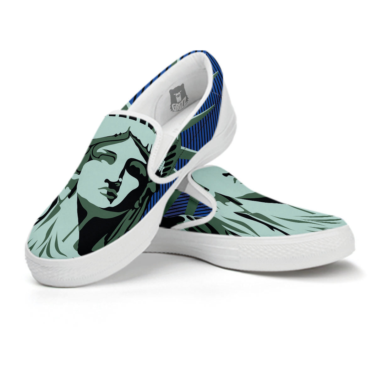 Statue Of Liberty American Print White Slip On Shoes-grizzshop