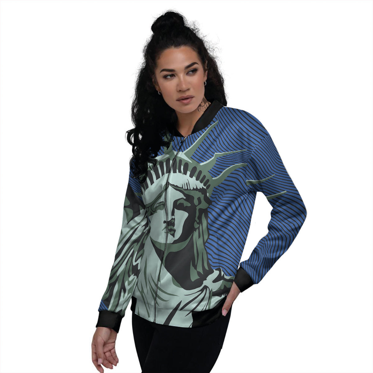 Statue Of Liberty American Print Women's Bomber Jacket-grizzshop