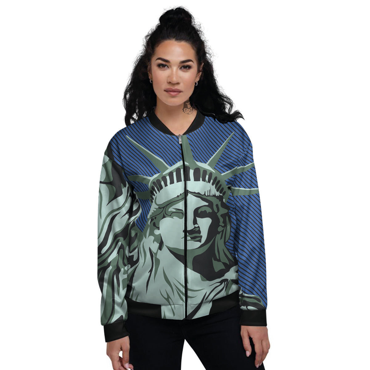 Statue Of Liberty American Print Women's Bomber Jacket-grizzshop