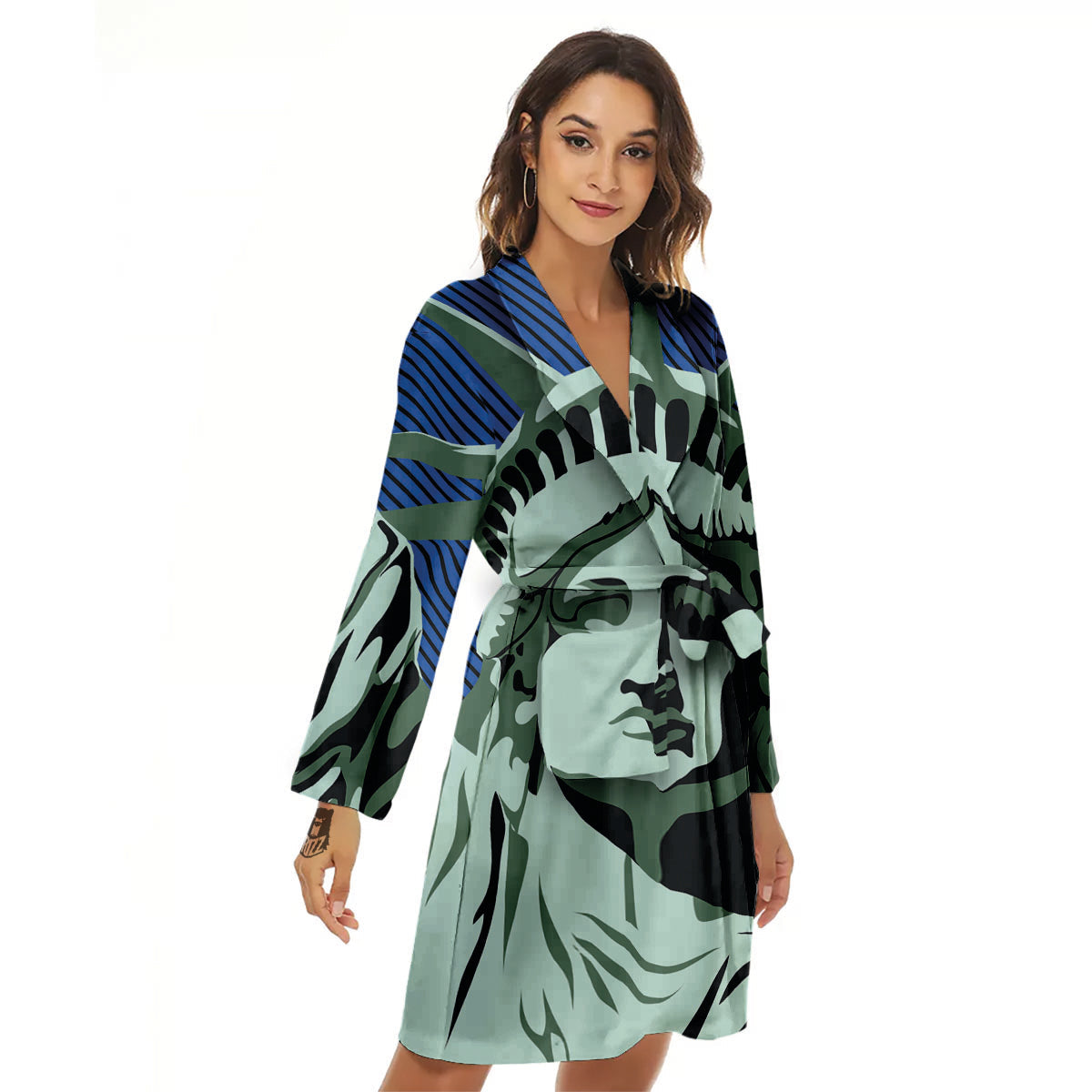 Statue Of Liberty American Print Women's Robe-grizzshop