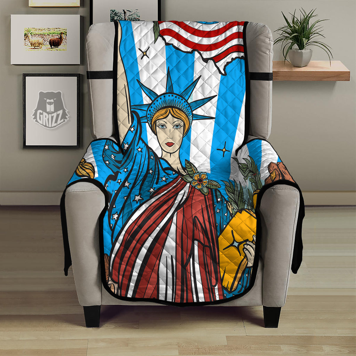 Statue Of Liberty USA Print Armchair Protector-grizzshop