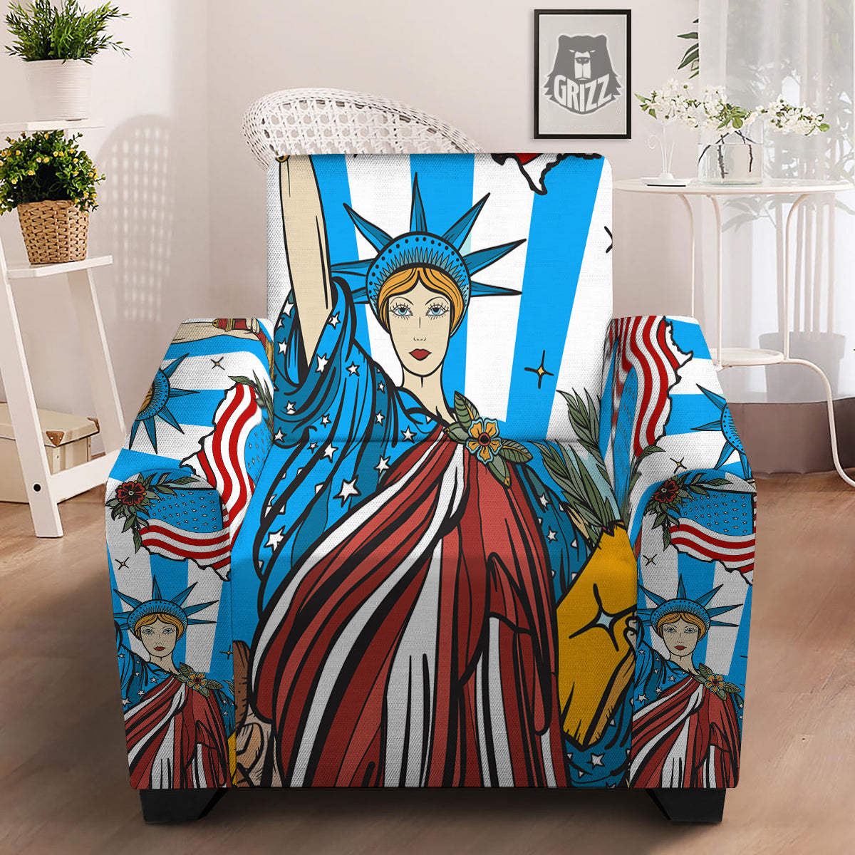 Statue Of Liberty USA Print Armchair Slipcover-grizzshop