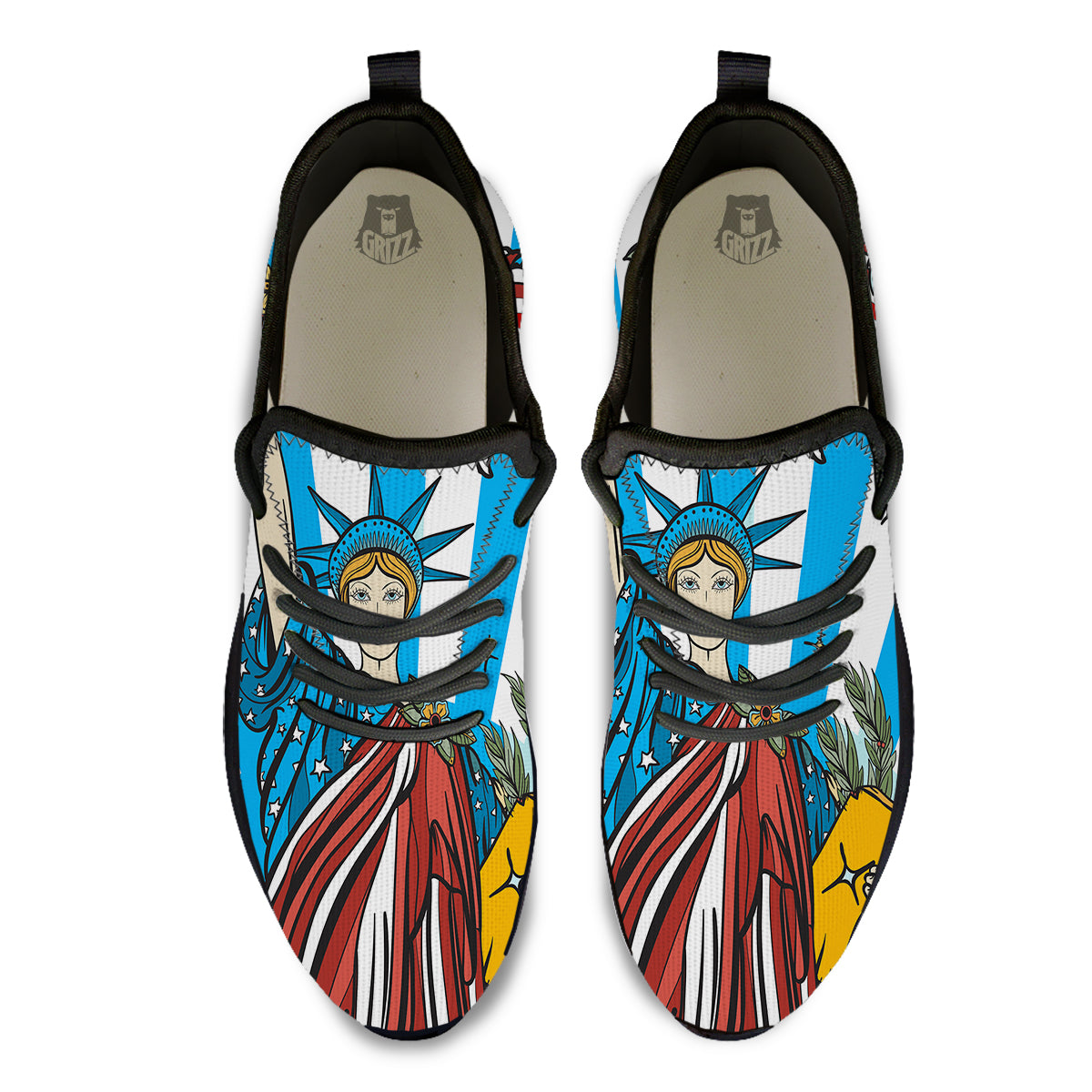 Statue Of Liberty USA Print Black Athletic Shoes-grizzshop