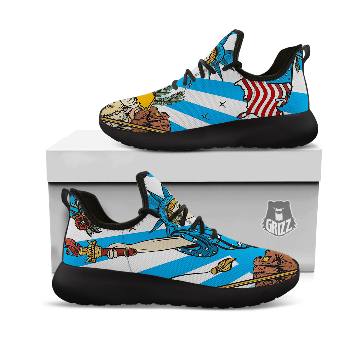 Statue Of Liberty USA Print Black Athletic Shoes-grizzshop