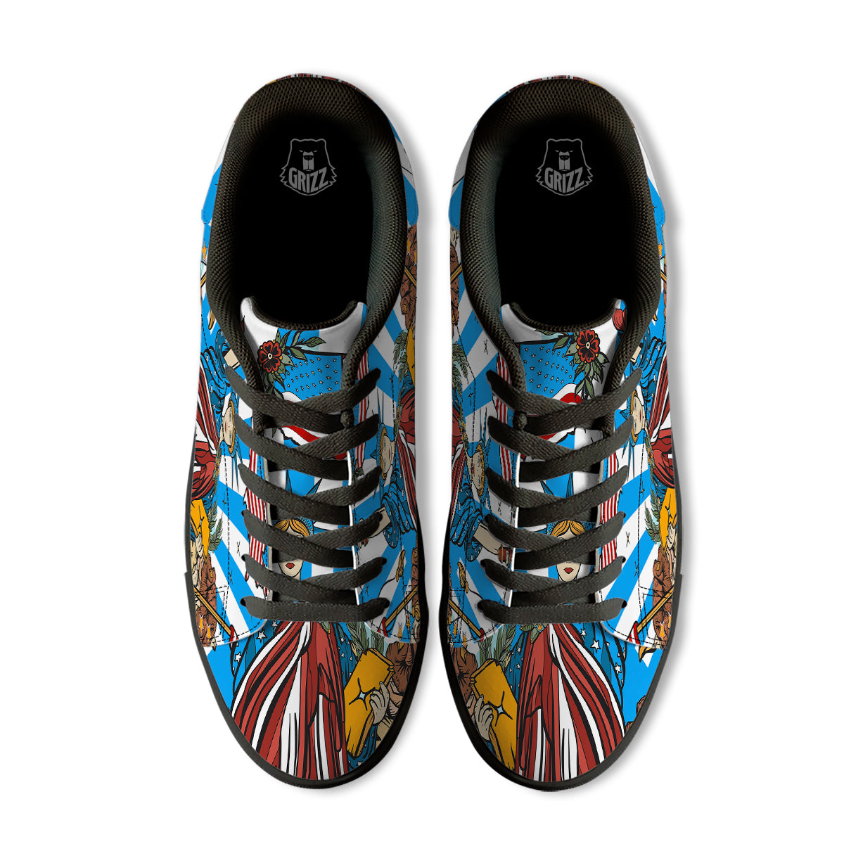 Statue Of Liberty USA Print Black Low Top Sneakers-grizzshop