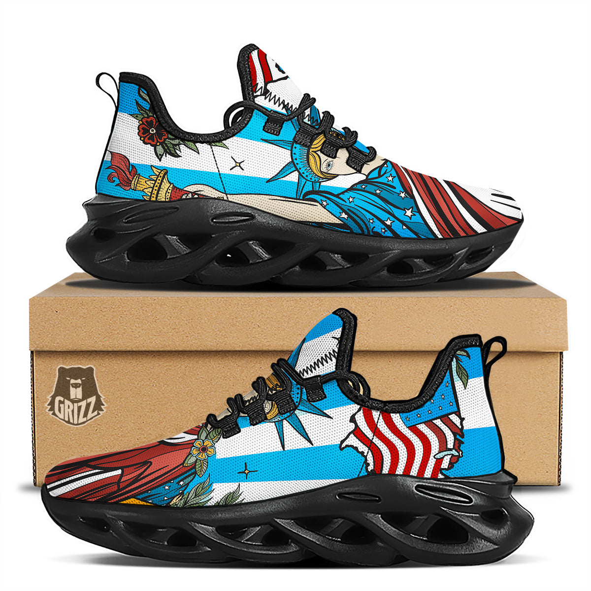 Statue Of Liberty USA Print Black Running Shoes-grizzshop