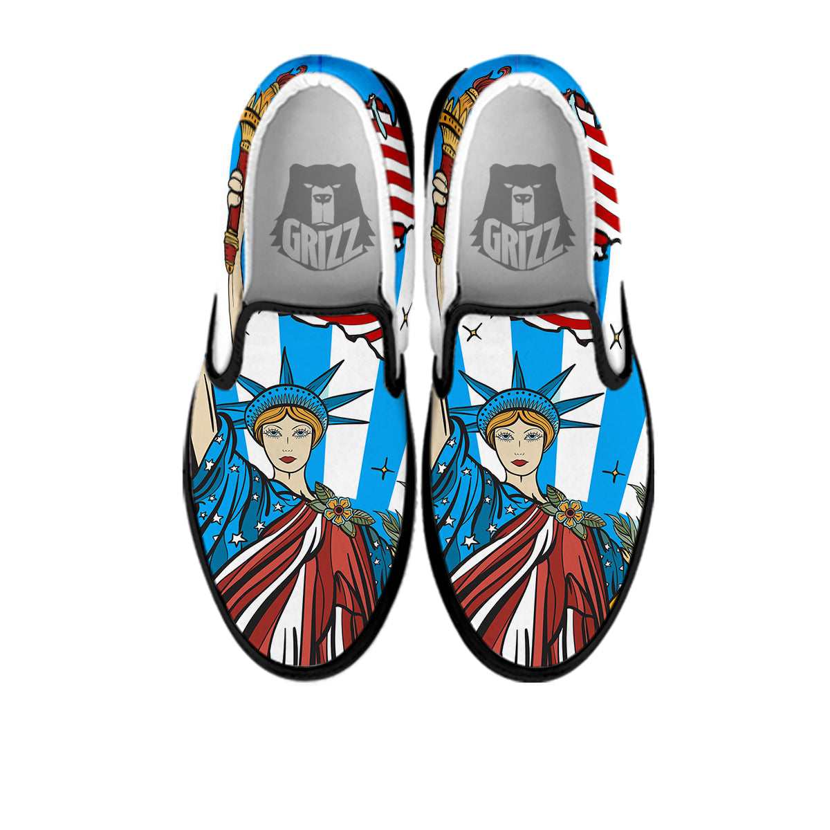 Statue Of Liberty USA Print Black Slip On Shoes-grizzshop