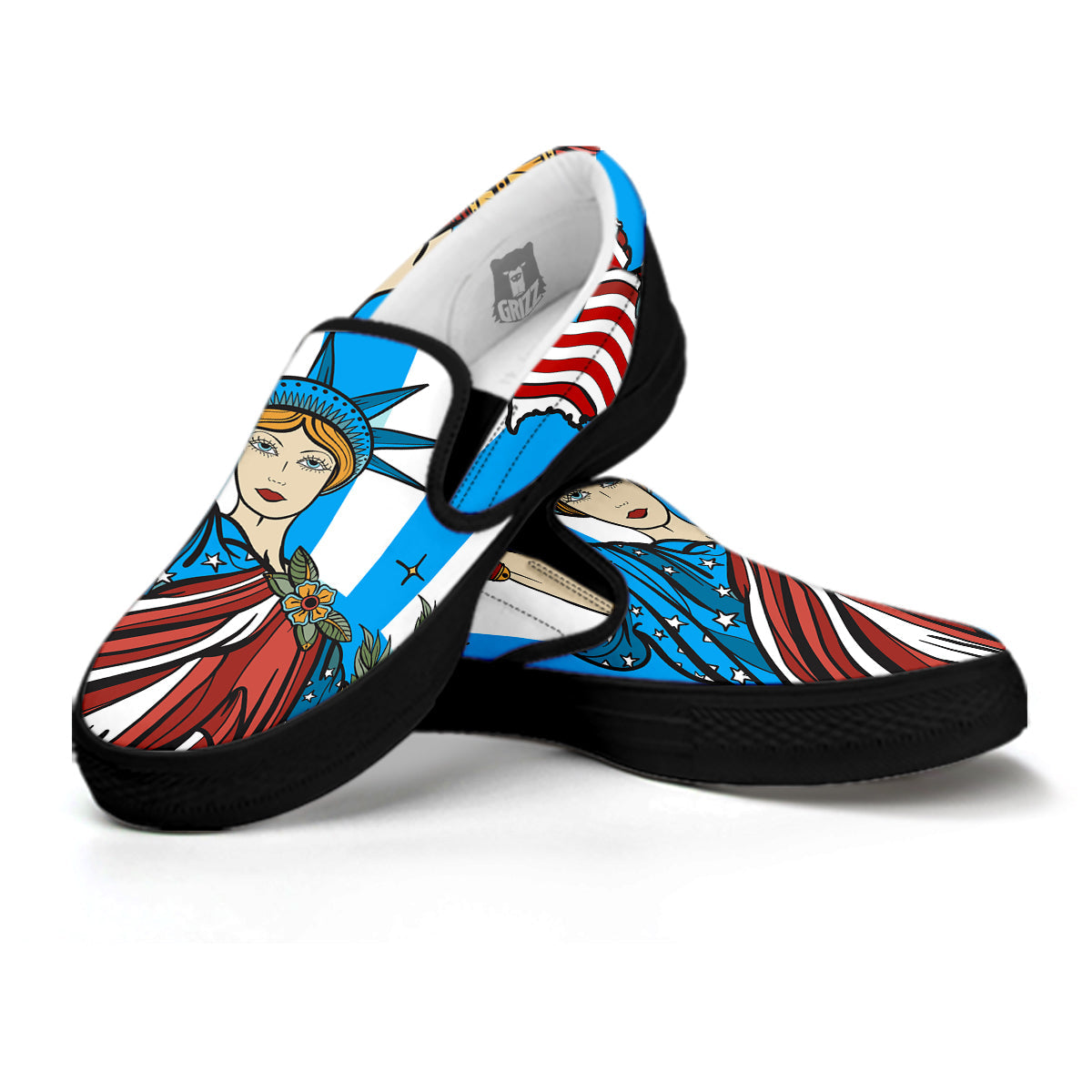 Statue Of Liberty USA Print Black Slip On Shoes-grizzshop