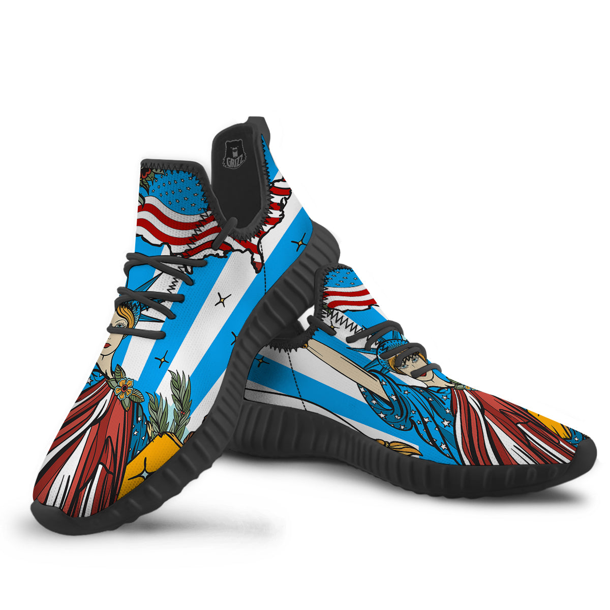 Statue Of Liberty USA Print Black Walking Shoes-grizzshop