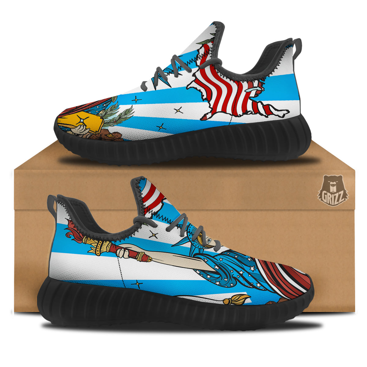 Statue Of Liberty USA Print Black Walking Shoes-grizzshop