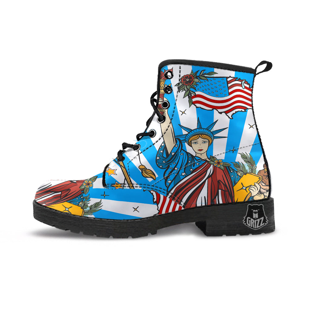 Statue Of Liberty USA Print Leather Boots-grizzshop