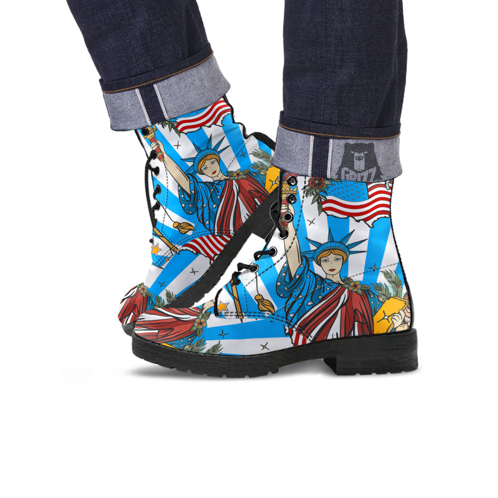 Statue Of Liberty USA Print Leather Boots-grizzshop