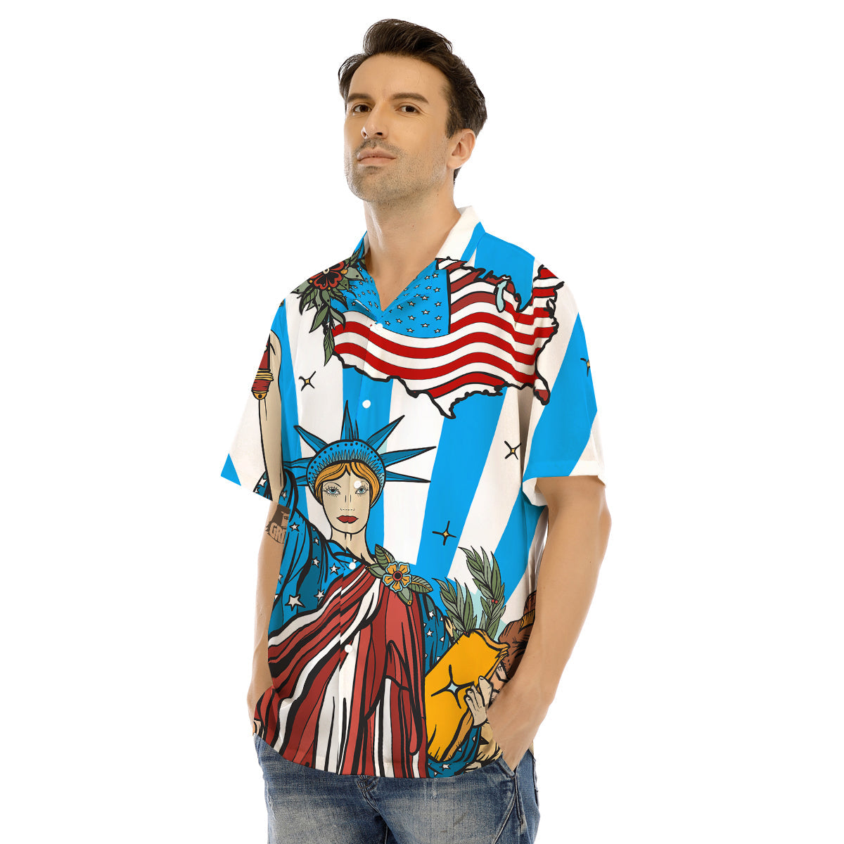 Statue Of Liberty USA Print Men's Hawaiian Shirt-grizzshop