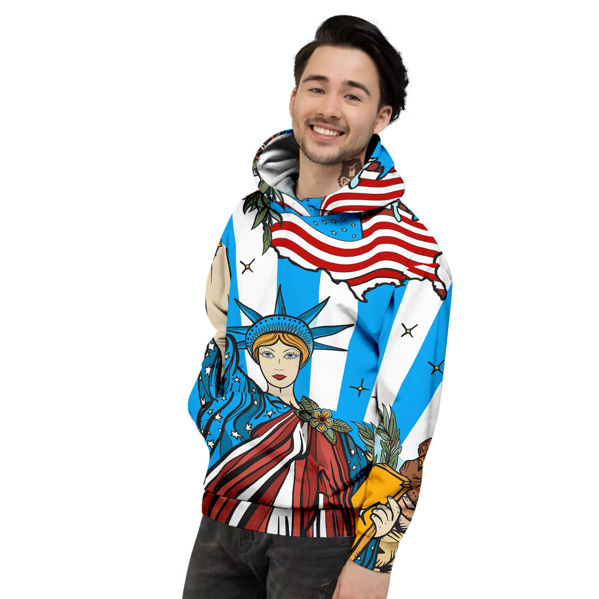 Statue Of Liberty USA Print Men's Hoodie-grizzshop