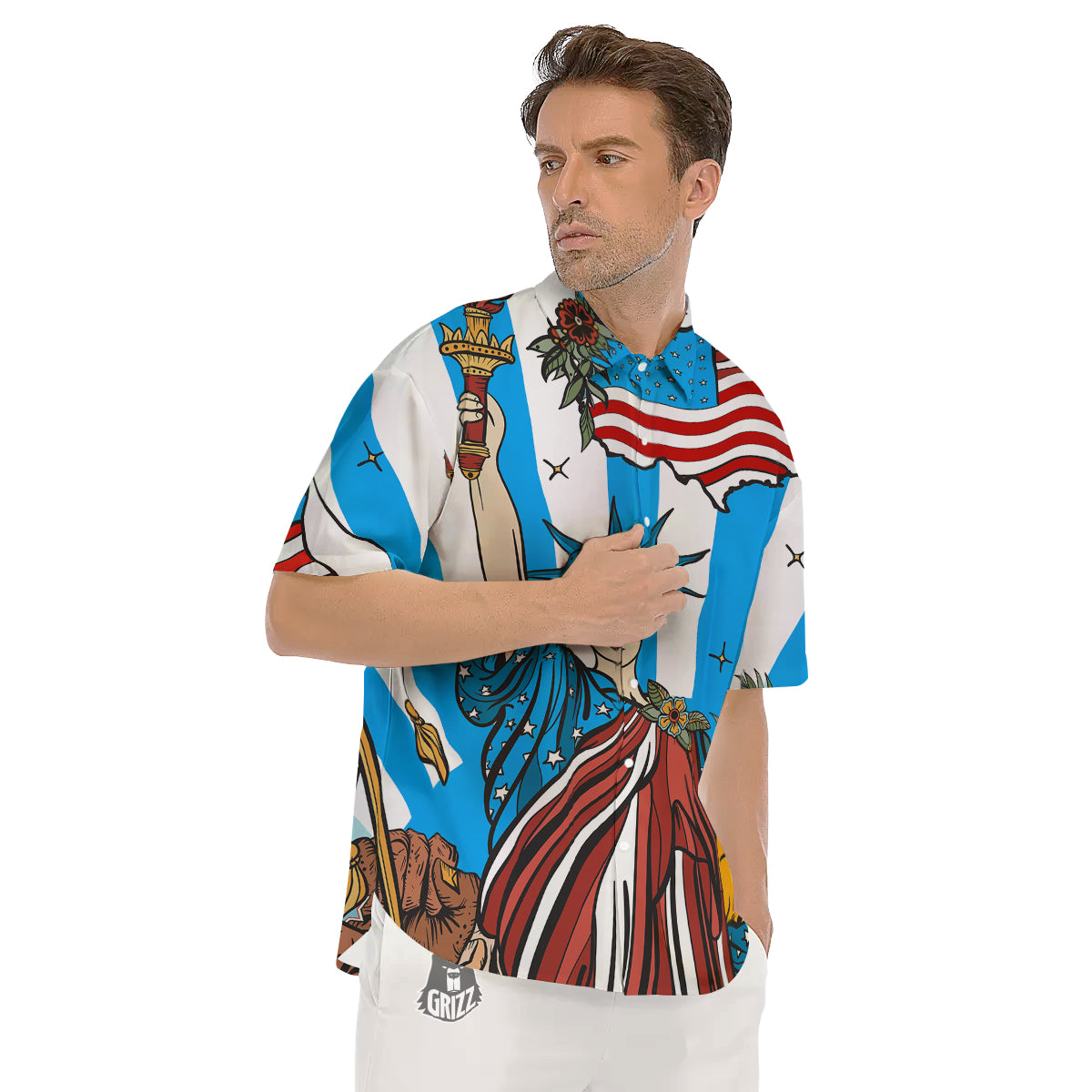 Statue Of Liberty USA Print Men's Short Sleeve Shirts-grizzshop