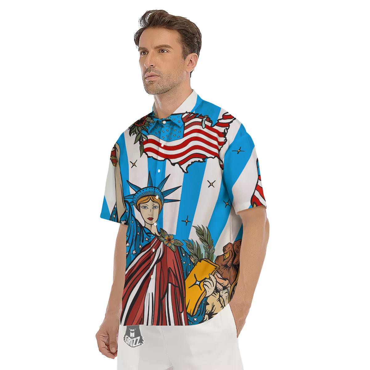 Statue Of Liberty USA Print Men's Short Sleeve Shirts-grizzshop