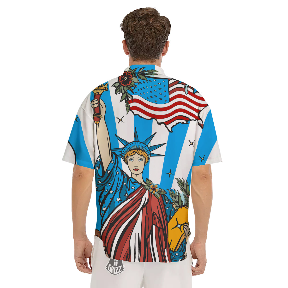 Statue Of Liberty USA Print Men's Short Sleeve Shirts-grizzshop