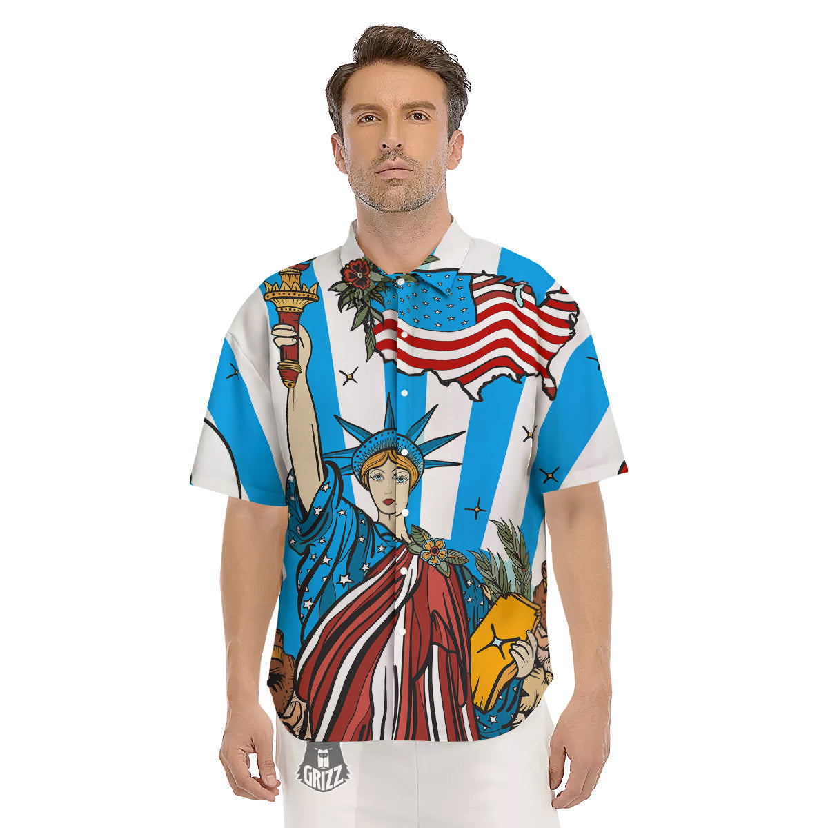 Statue Of Liberty USA Print Men's Short Sleeve Shirts-grizzshop