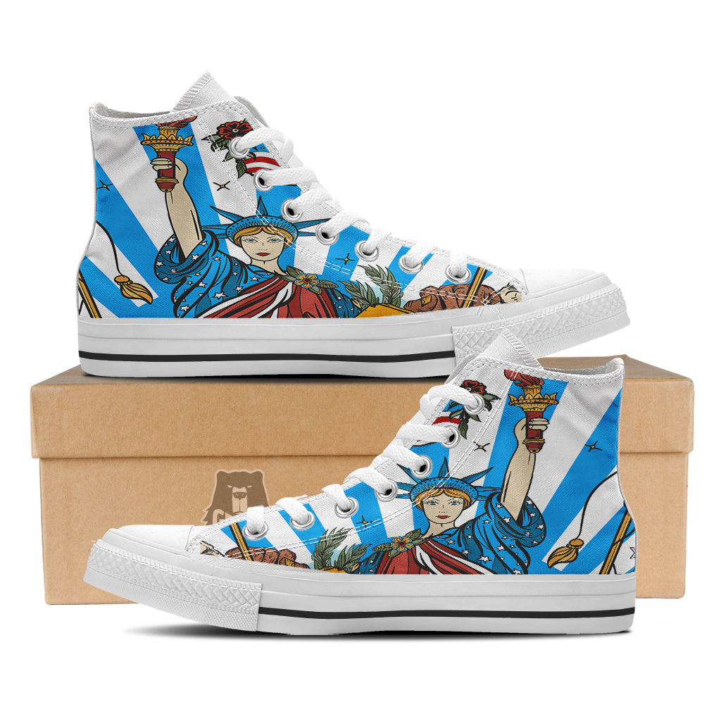 Statue Of Liberty USA Print White High Top Shoes-grizzshop