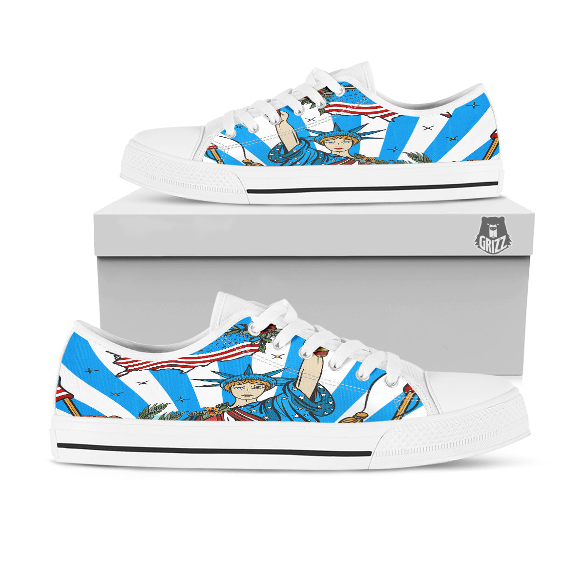 Statue Of Liberty USA Print White Low Top Shoes-grizzshop