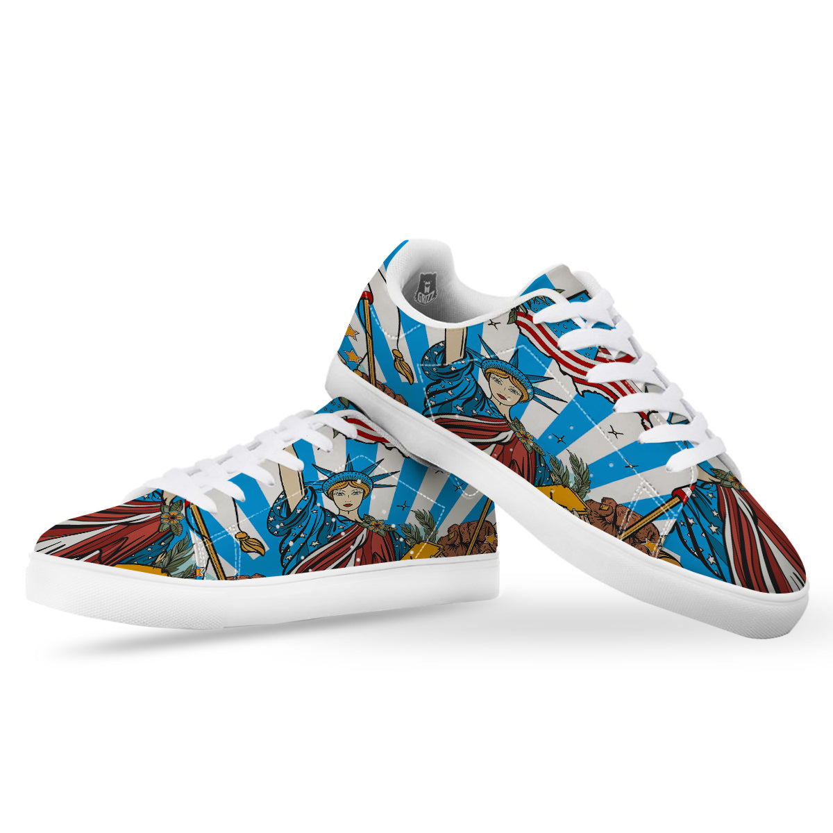 Statue Of Liberty USA Print White Low Top Sneakers-grizzshop