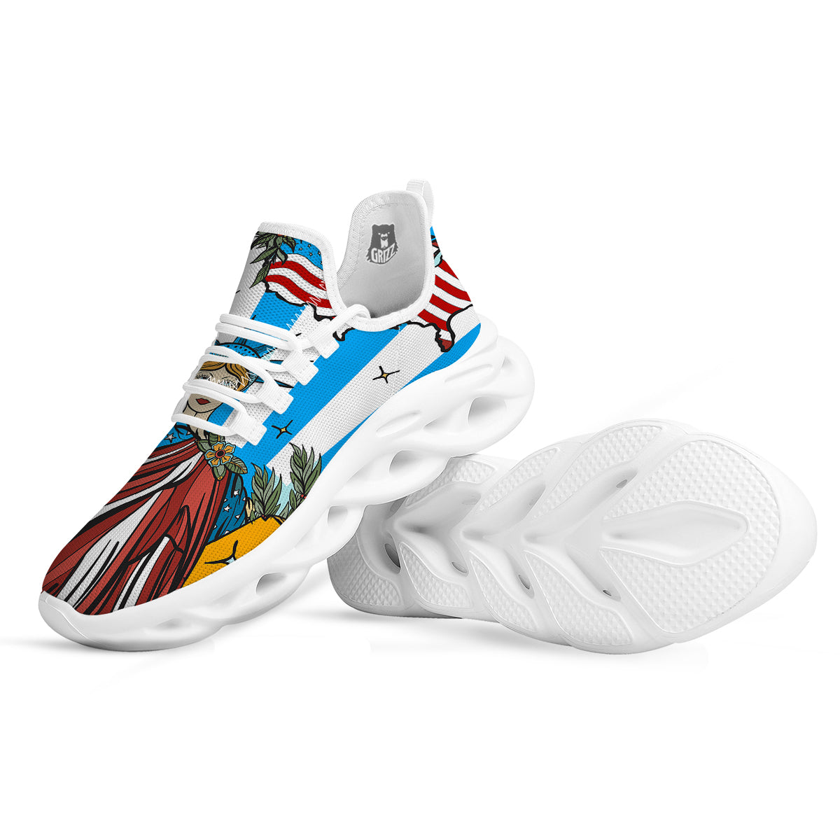 Statue Of Liberty USA Print White Running Shoes-grizzshop