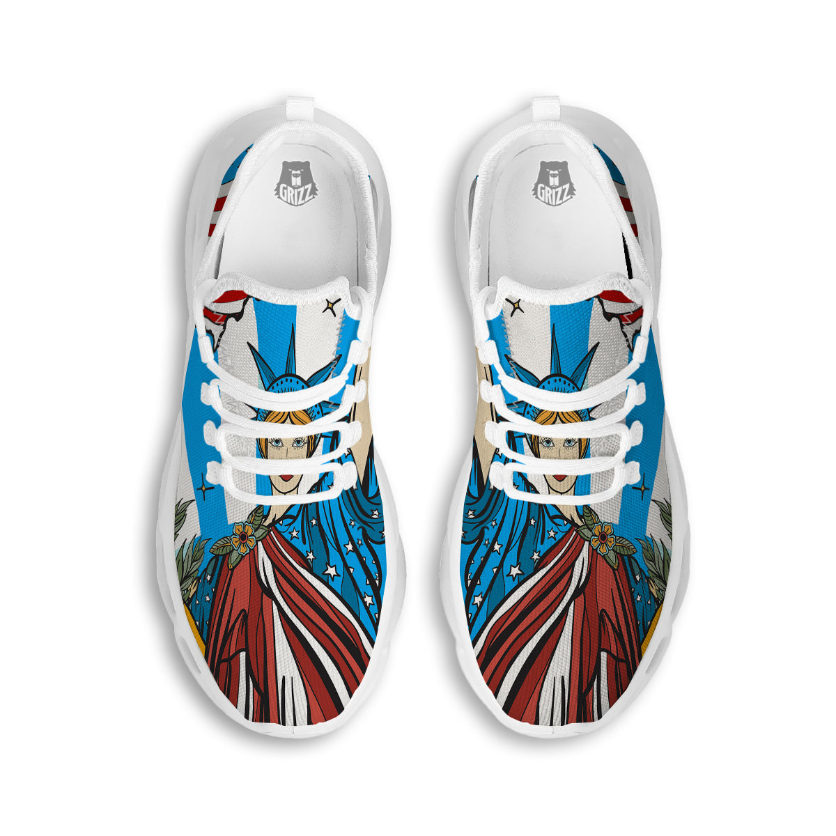 Statue Of Liberty USA Print White Running Shoes-grizzshop