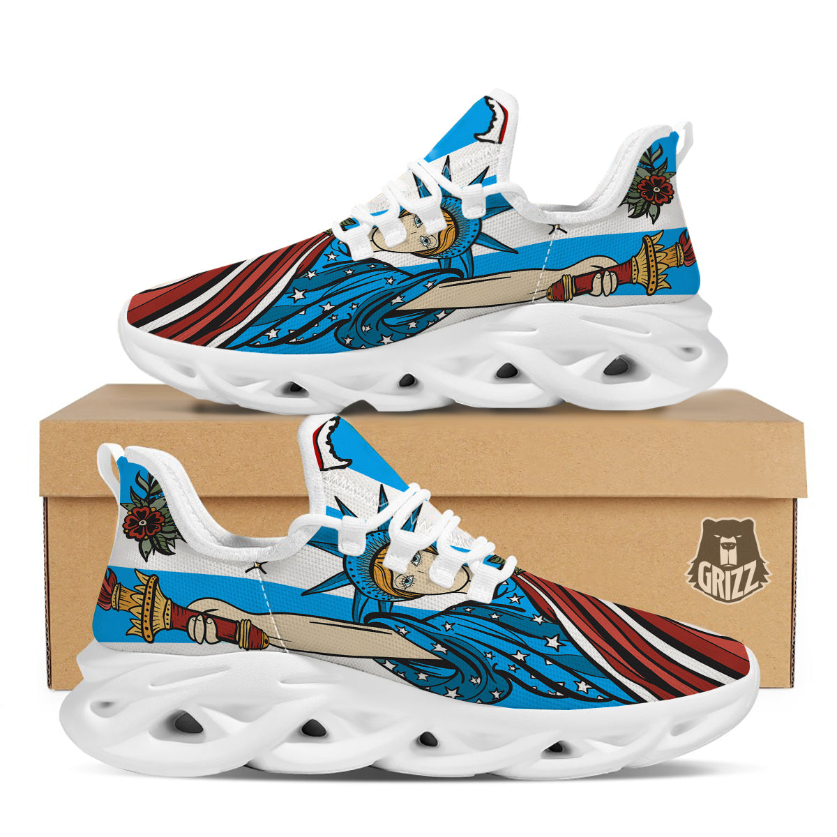 Statue Of Liberty USA Print White Running Shoes-grizzshop