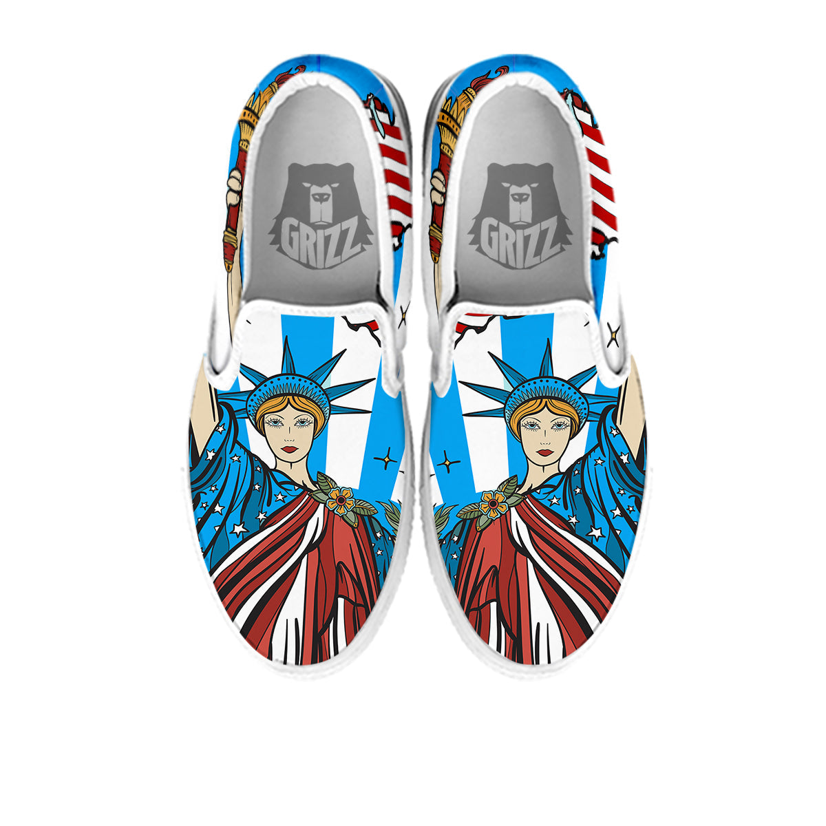 Statue Of Liberty USA Print White Slip On Shoes-grizzshop