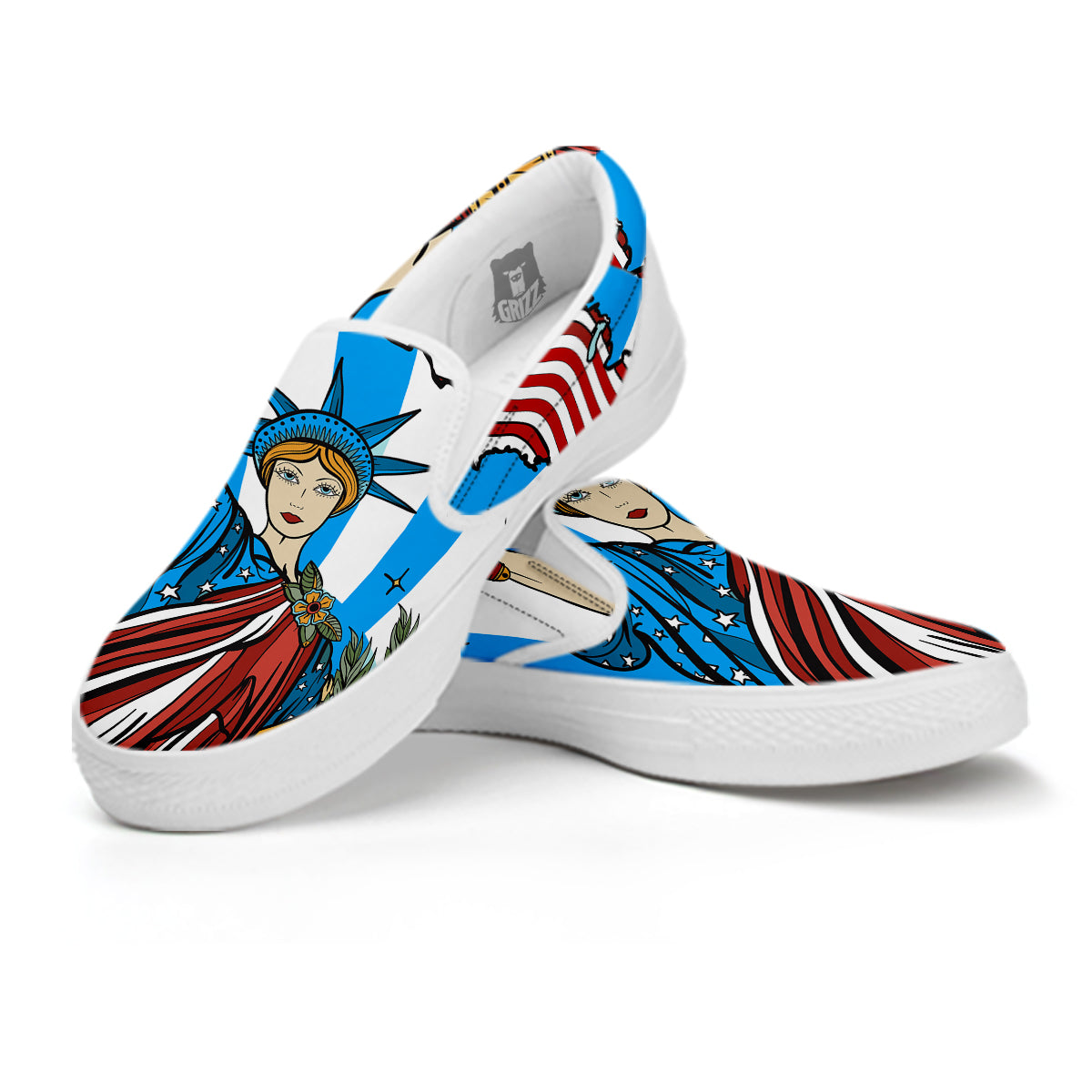 Statue Of Liberty USA Print White Slip On Shoes-grizzshop