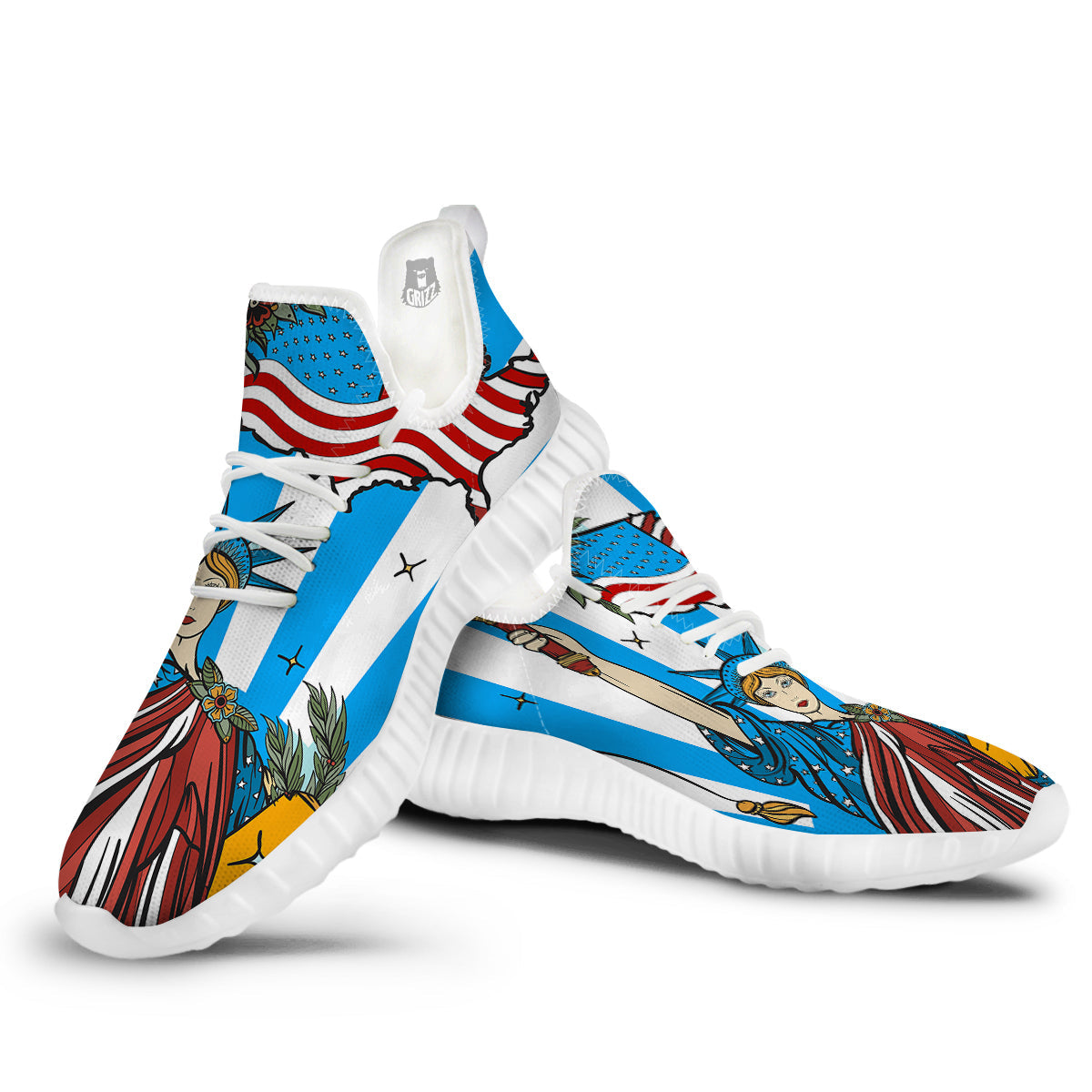 Statue Of Liberty USA Print White Walking Shoes-grizzshop