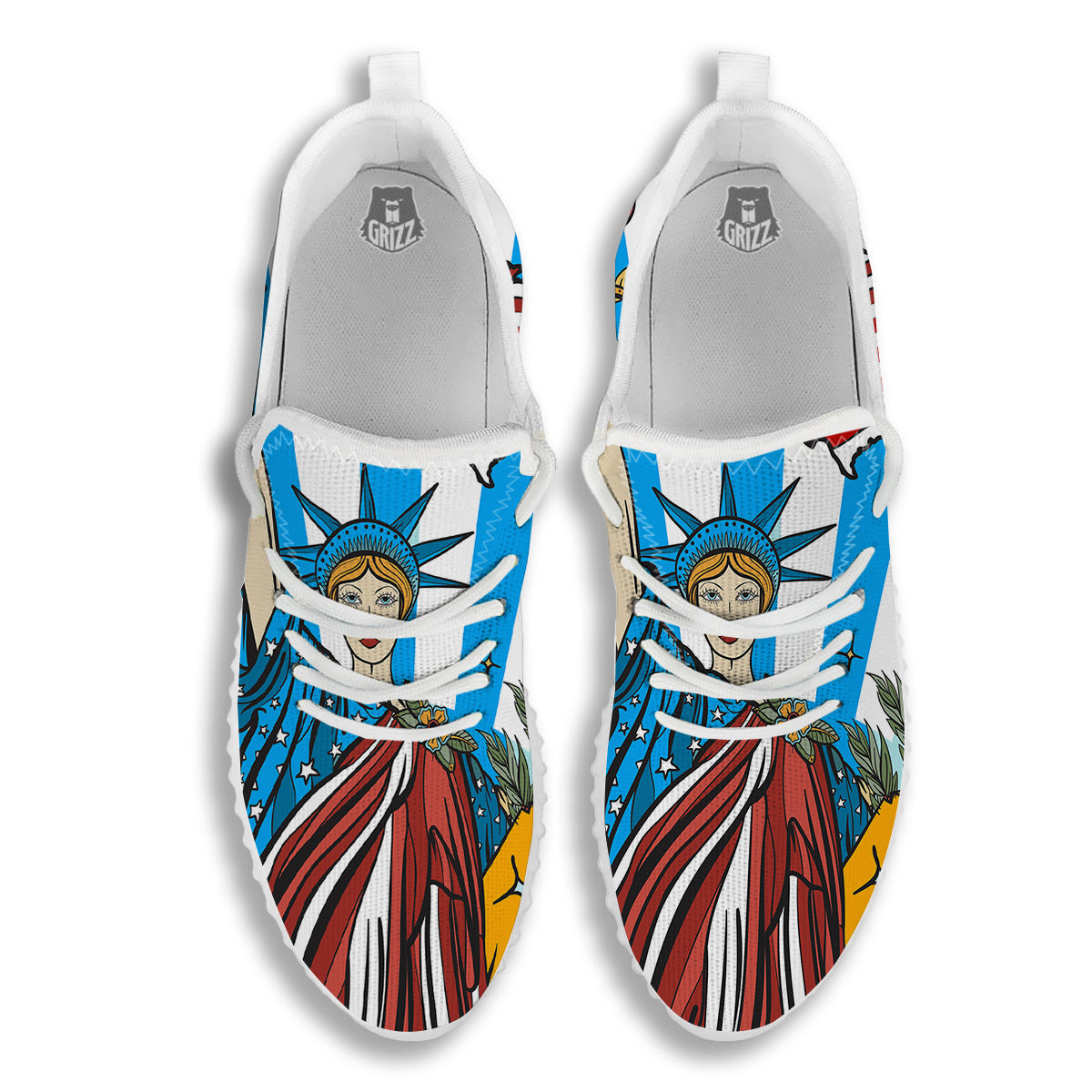 Statue Of Liberty USA Print White Walking Shoes-grizzshop