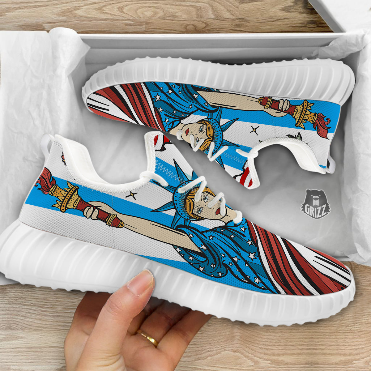 Statue Of Liberty USA Print White Walking Shoes-grizzshop