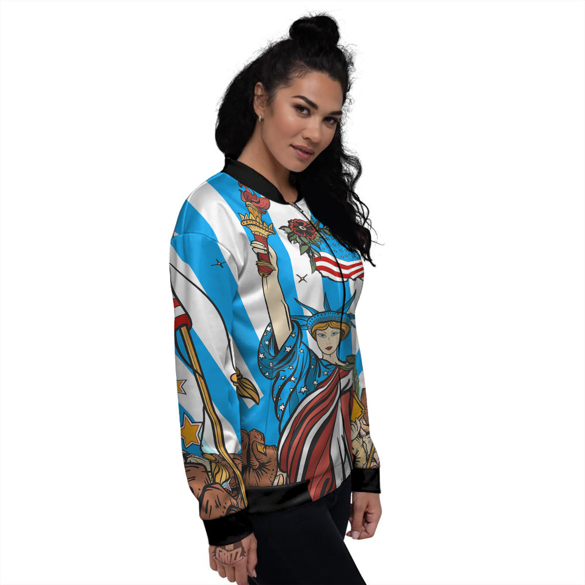 Statue Of Liberty USA Print Women's Bomber Jacket-grizzshop