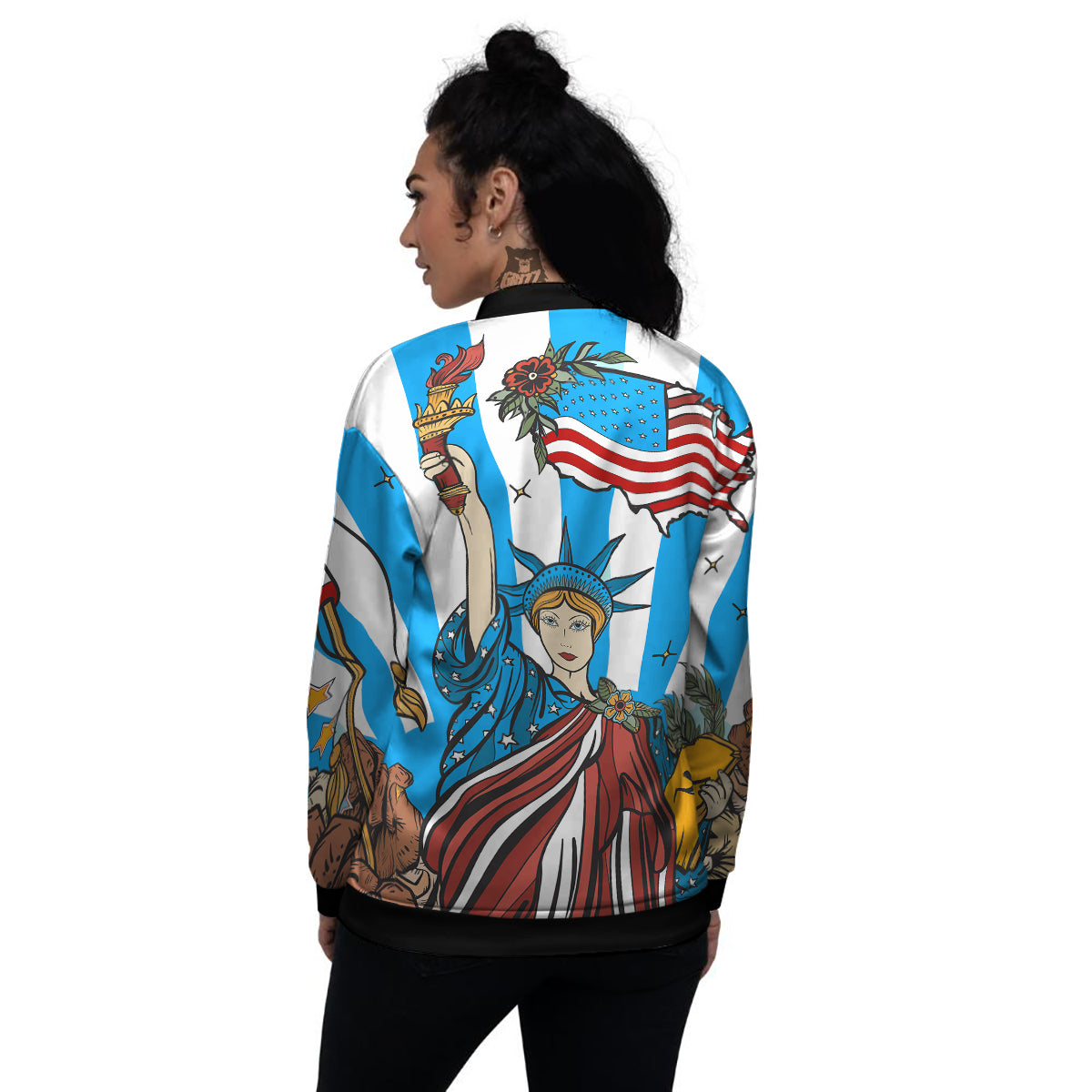 Statue Of Liberty USA Print Women's Bomber Jacket-grizzshop