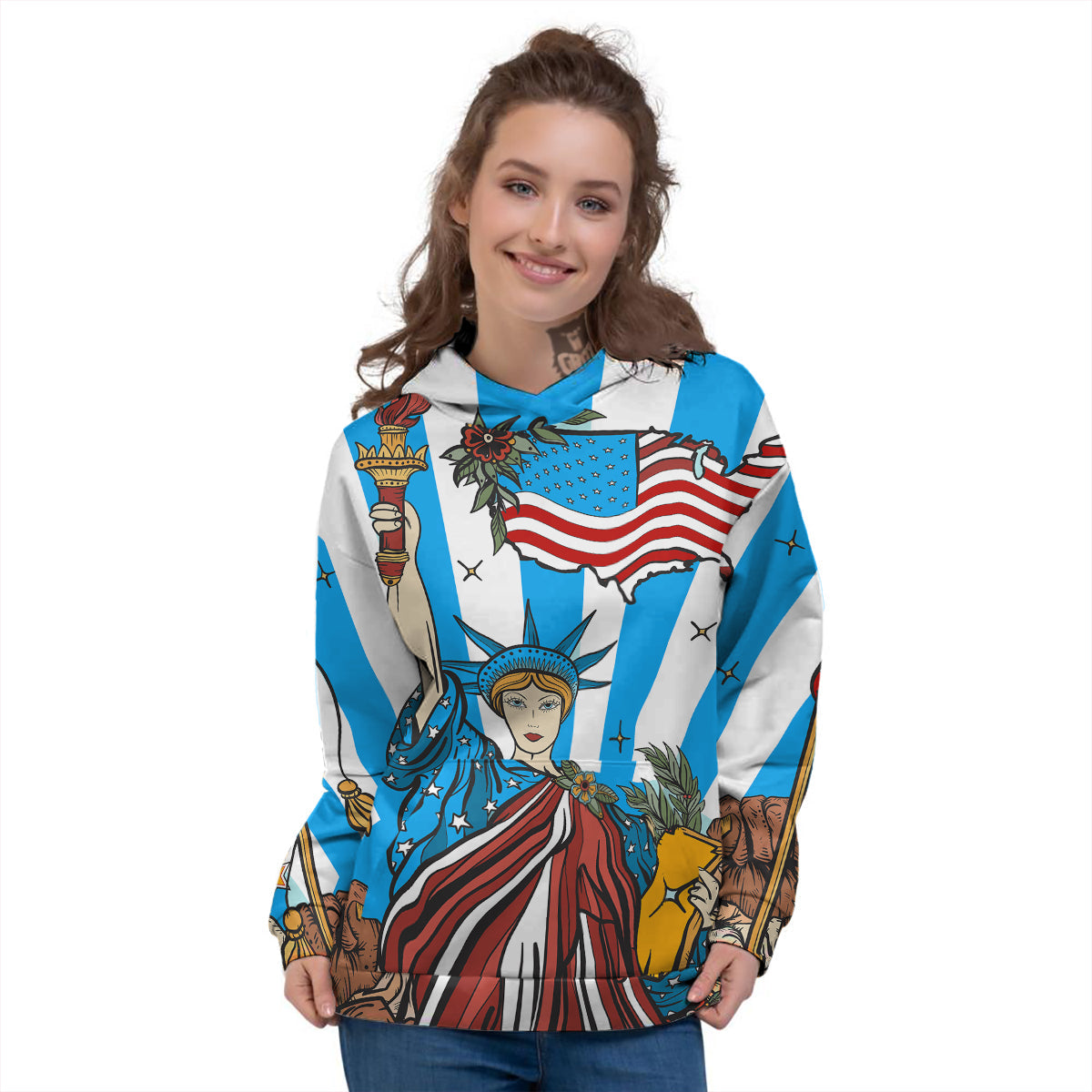 Statue Of Liberty USA Print Women's Hoodie-grizzshop