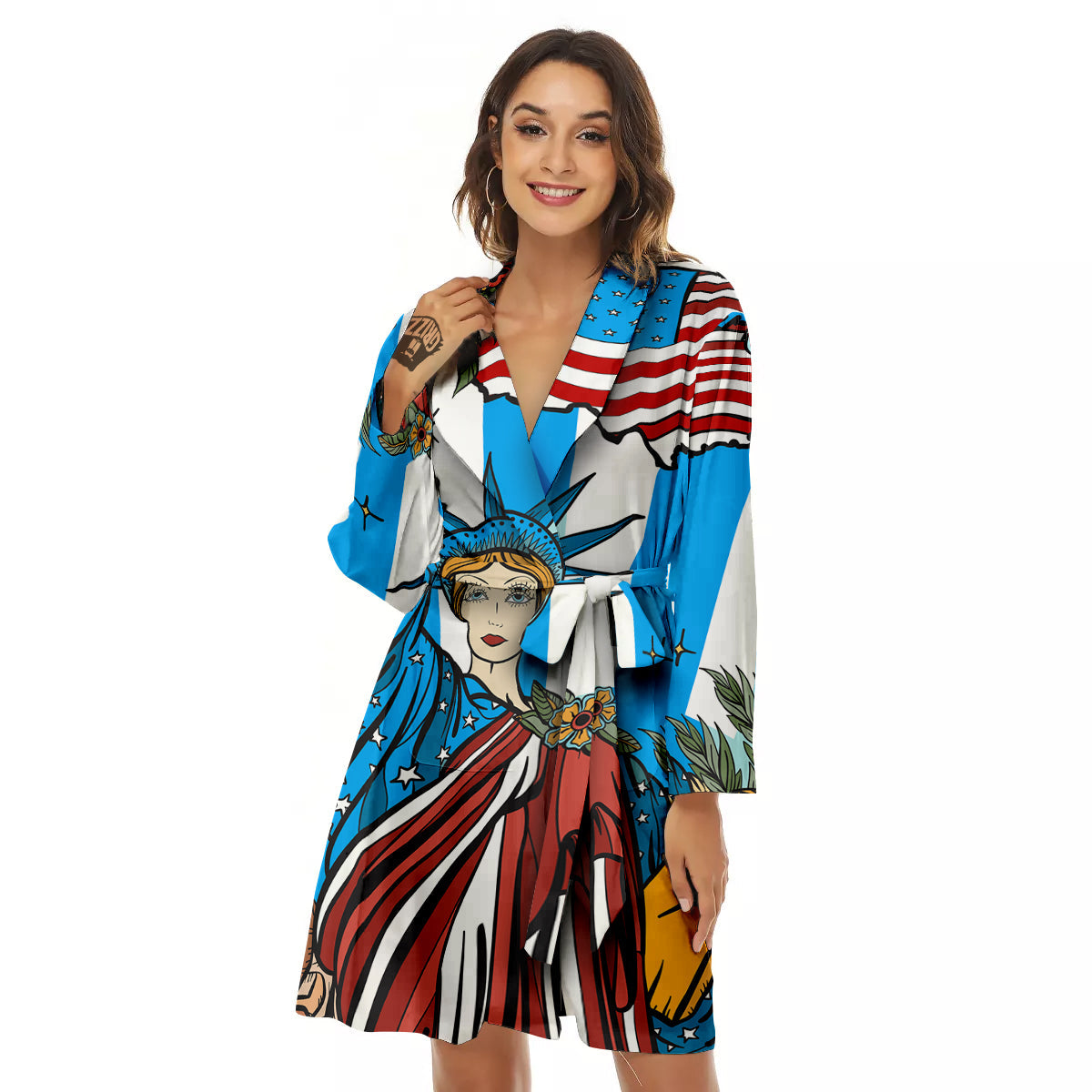 Statue Of Liberty USA Print Women's Robe-grizzshop