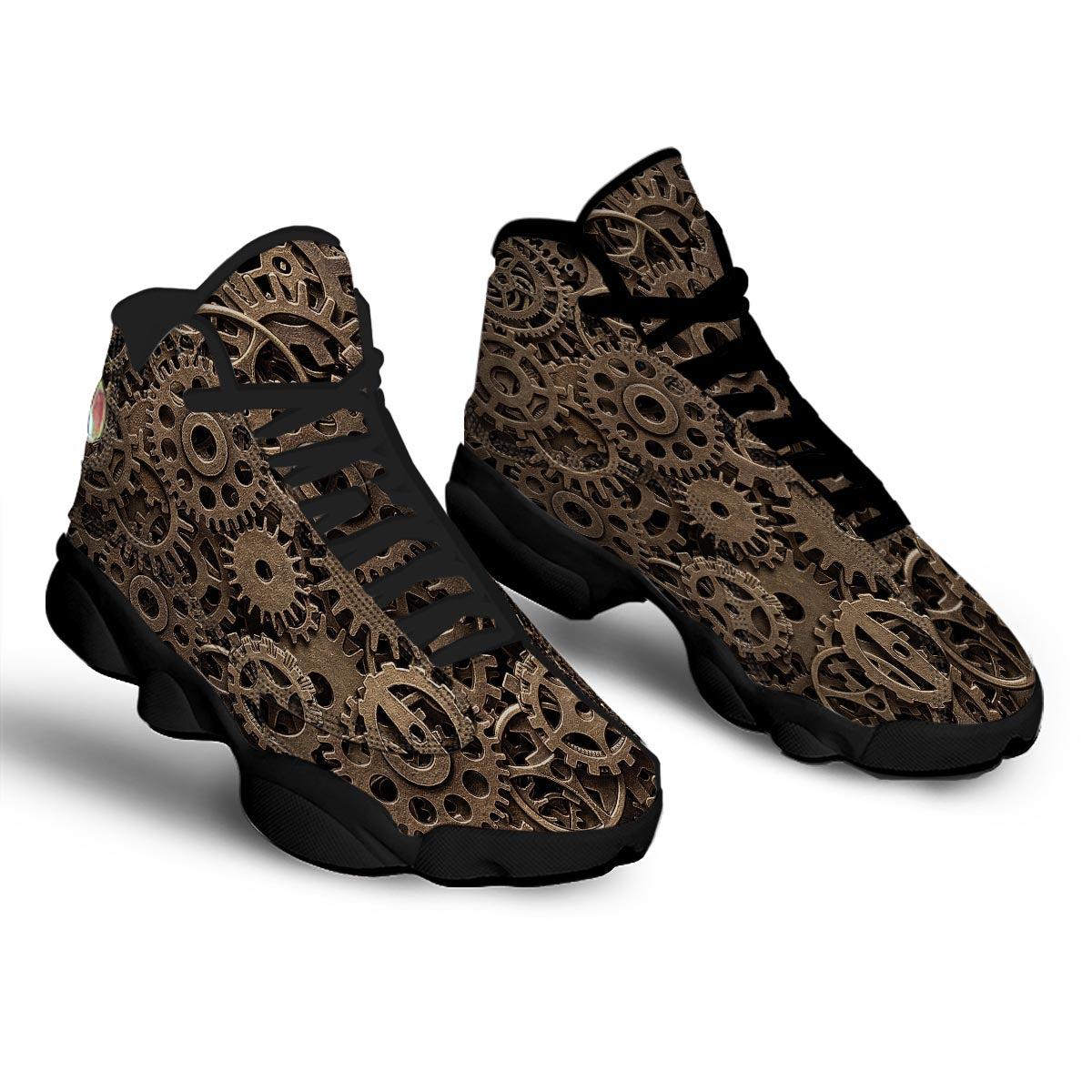 Steampunk Brass Gears And Cogs Print Black Basketball Shoes-grizzshop