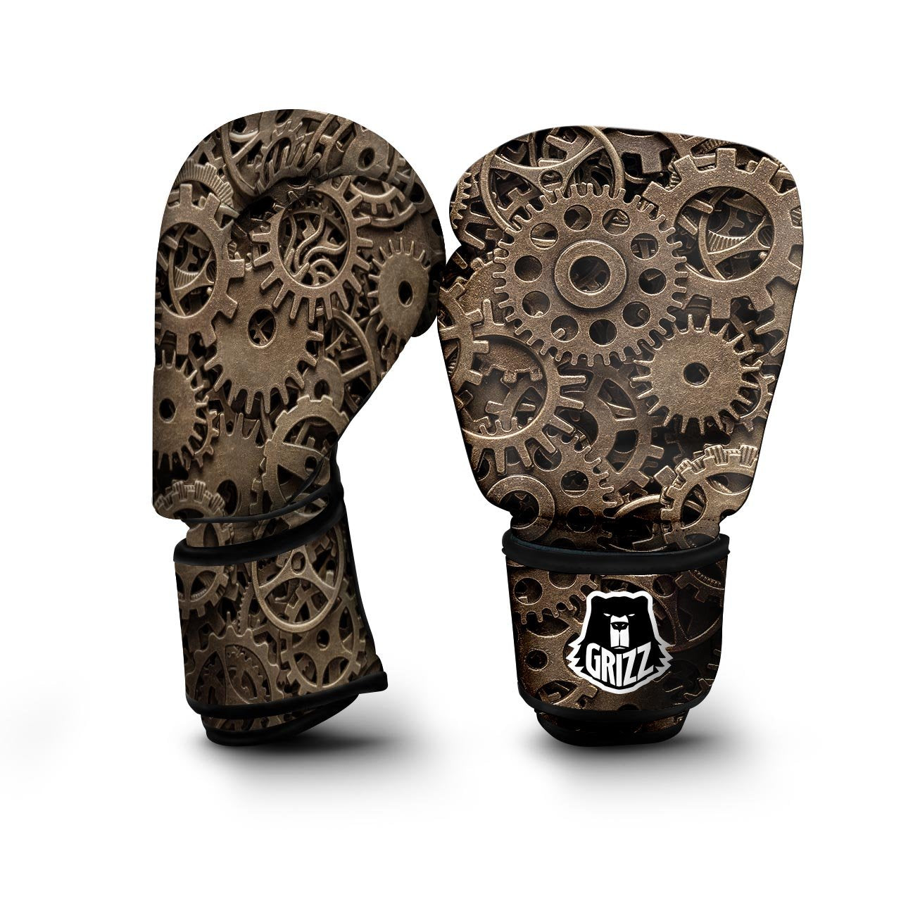 Steampunk Brass Gears And Cogs Print Boxing Gloves-grizzshop